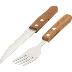 Közelkép Strend Pro steak késről és villáról fa nyéllel - Evőeszköz