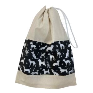 MK Bea Behúzós kenyeres zsák– fekete alapon kutyamintával 143178416 - Bevásárlóháló, rendező táska