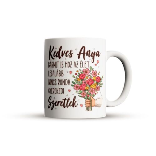 Kedves Anya bögre virágmintával, tökéletes ajándék anyáknak 