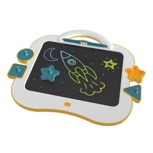 BUKI Első digitális rajztáblám LCD-Zeichentablett mit Stempeln, schräge Ansicht