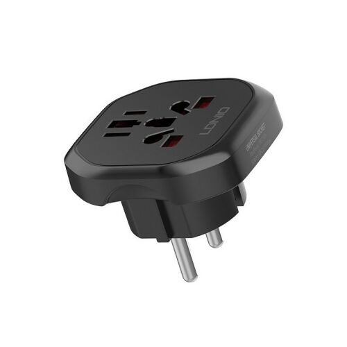 LDNIO® Univerzális utazó adapter, konnektor átalakító, EU-s aljzatba, EU/UK+AU+USA+CN csatlakozó, fekete