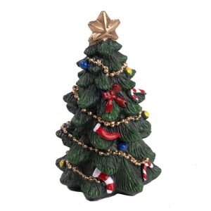 Zöld karácsonyfa dekoráció díszekkel és arany csillaggal, 11,2 cm - Szezonális dekoráció