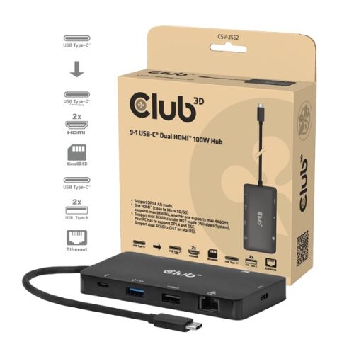CLUB3D CSV-2552 hálózati csatlakozó USB C-típus 5000 Mbit/s Fekete 143220183