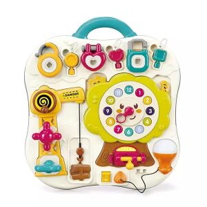 Interaktív activity tábla zárakkal, daruval és zenélő fával a korai tanuláshoz - Manyuk Toys