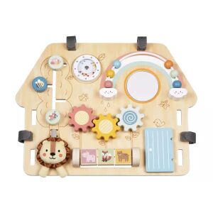Tooy Toys 2-in-1 Aktivitätsboard aus Holz mit Zahnrädern, Spiegel und Tierfiguren. - Babywalker, Lauflernhilfen und Entwicklungsspiele für Kleinkinder