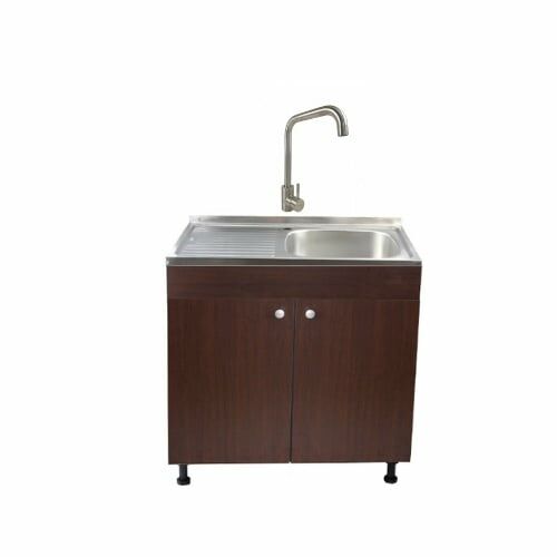 Wenghe mosogatómaszk szett 80 cm X 50 cm X 80 cm, rozsdamentes acél mosogató jobbos medencével, négyzet alakú rozsdamentes acél csaptelep és lefolyószifon