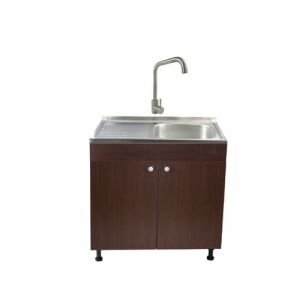 Wenghe mosogatómaszk szett 80 cm X 50 cm X 80 cm, rozsdamentes acél mosogató jobbos medencével, négyzet alakú rozsdamentes acél csaptelep és lefolyószifon