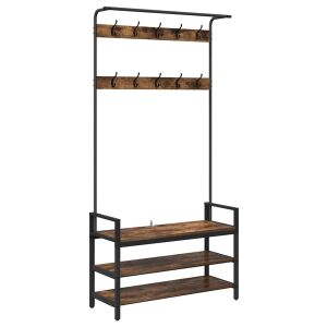 vidaXL Cuier cu rafturi și cârlige, stejar afumat - Seturi mobilier de hol