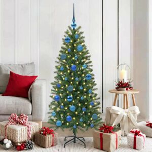 vidaXL Set de Globuri de Crăciun cu 150 LED 61 pcs albastru Plastic 145947633 - Decorațiuni pentru pomul de Crăciun