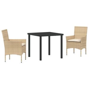 vidaXL Kert étkező szett párnával 3 pcs Bézs Poli rattan 143300372 - Kert
