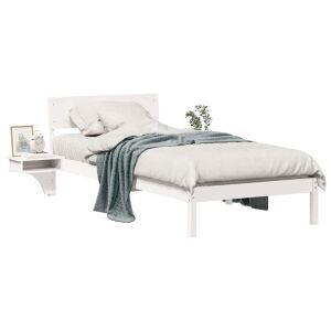 vidaXL Ágykeret éjjeli szekrényekkel fejtámlával Fehér Tömör fenyőfa 143302652 - Bútor