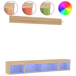 vidaXL 5 darab füstös tölgy színű szerelt fa TV-bútor LED-del 143310957 - TV- és médiatároló bútor