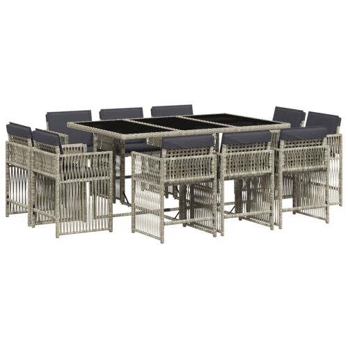 vidaXL 11 részes világosszürke polyrattan kerti étkezőgarnitúra párnákkal - Kerti étkezőgarnitúra