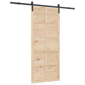 vidaXL Csúszó ajtó Barna 80 x 208 cm Tömör fenyőfa 143322444 - Építkezés & Felújítás
