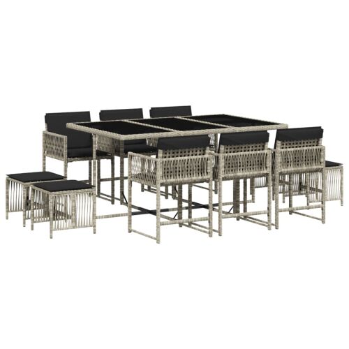 vidaXL 11 részes világosszürke polyrattan kerti ülőgarnitúra párnákkal