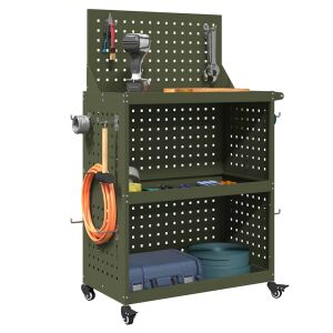 vidaXL Cărucior pentru unelte cu raft Olivengrønn 65 x 35 x 111 cm 143339066 - Construcții și renovări