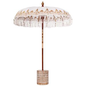 vidaXL Parasol Balinez 260 Crem 180-190 cm Bumbac și lemn masiv 143345166 - Umbrele de plajă