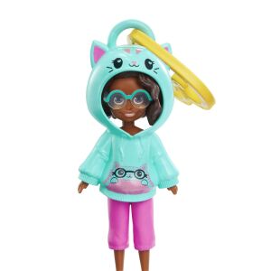 Mattel Polly Pocket Hoodie Buddy lalka kot z ciemną skórą - Mattel Baba