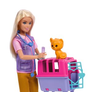 Mattel Barbie set de joacă Salvarea animalelor sălbatice cu păpușă, transportor și animale de jucărie - Mattel Baba