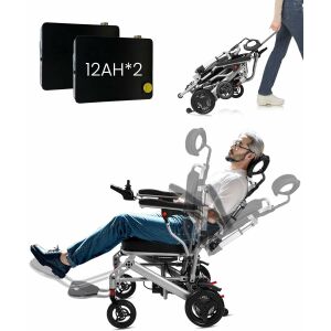 Fekvő elektromos kerekesszék 2 db 12 Ah-s akkumulátorral és teleszkópos fogantyúval, 45 km-es hatótávolságú kerekesszék Elektromos, könnyű, összecsukható elektromos kerekesszék, súlya mindössze 22,5 kg 143354642 - Kerekesszék