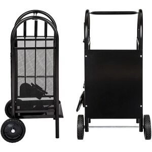 Suport depozitare lemne, 3 accesorii metalice, roti transport, 83x35x30 cm 143359800 - Accesorii pentru șemineu și sobă