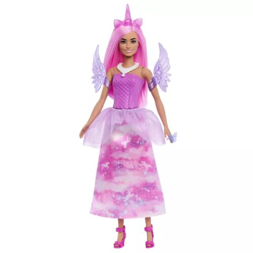 Păpușa Barbie Dreamtopia cu păr roz, corn de unicorn și aripi