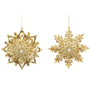 Arany karácsonyi díszek hópelyhek 14cm 2db