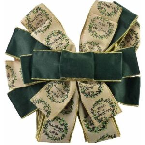 SANTA LILA Kokarda 32x130cm zielono beż Merry christmas 144967862 - Ozdoby choinkowe