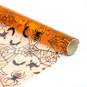 Narancssárga organza asztali futó Halloween mintákkal - 180 x 28 cm