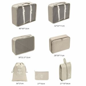 7 részes utazásszervező készlet poggyászhoz, kozmetikai táskákat és csomagolókockákat tartalmaz - Bőrönd kiegészítő