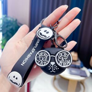 Kulcstartó Cat szemüveggel fekete 5,2 x 4,5 cm BRL331CZ