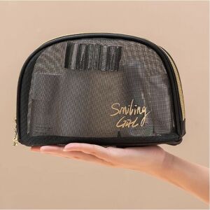 Smiling Girl fekete hálós kozmetikai táska kézben tartva - Kozmetikai táska