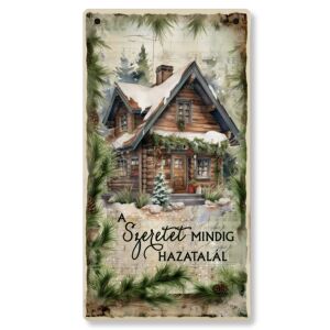 Nyomtatott fa tábla - Zöld karácsonyi téma - Szeretet 13x24,3cm 143395667 - Fa felirat & dekorációs elem