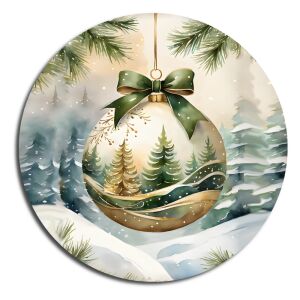 Nyomtatott fa tábla koszorú közép - Karácsonyi zöld téma koszorú közép 11,8cm 143395682 - Fa felirat & dekorációs elem