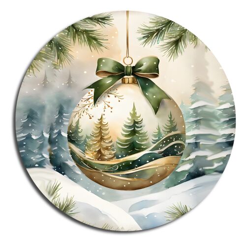 Nyomtatott fa tábla koszorú közép - Karácsonyi zöld téma koszorú közép 11,8cm 143395682