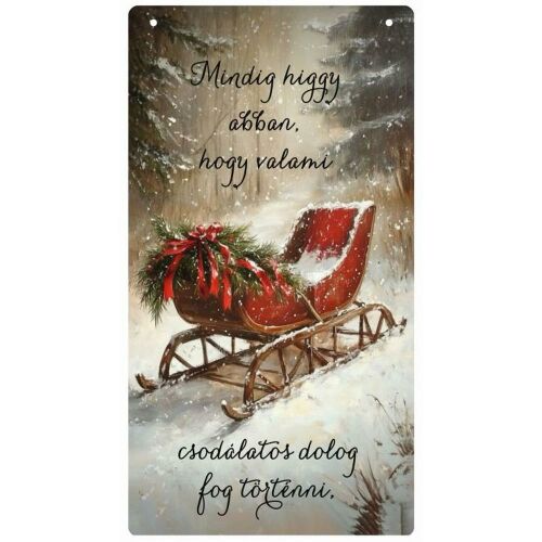 Nyomtatott fa tábla - Karácsonyi szánkós akasztós tábla