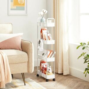 SONGMICS Keskeny Tárolókocsi 4 Szintes Görgős Fürdőszoba Konyhai Rendszerező Fehér 143395909 - Tárolás & Rendszerezés