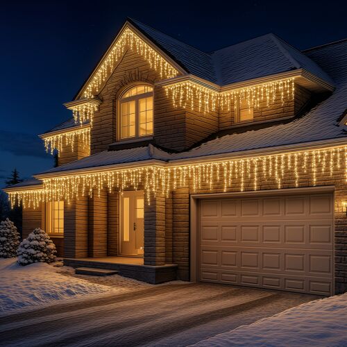 Pepita 500 LED toplo bijele lampice u obliku ledenih siga ukrašavaju kuću za Božić