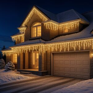 Pepita 500 LED Топло бяло Ледени висулки Светлини украсяващи къща за Коледа 