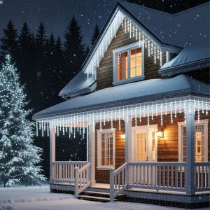Pepita jégcsap fényfüzér karácsonyi házdíszítéshez, hideg fehér LED fények - Karácsony