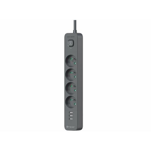 Tracer TRALIS47027 Power Line+, 1.5 m, 4 aljzat, 3 x USB A, Max. 3680 W, Grafit, Túlfeszültségvédő Elosztó
