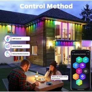Bandă LED Wifi-s Premium RGB iluminând o casă, controlată prin aplicația de pe smartphone - Benzi cu LED-uri