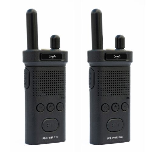 Kit mit 2 tragbaren Radiosendern PNI PMR R60 446 MHz, 0,5 W, 16 programmierbare Kanäle, 16 PMR- und 50 CTCSS- und 104 DCS-Töne, Scan, Tastensperre, SOS, Monitor, 1200-mAh-Akku 143427866