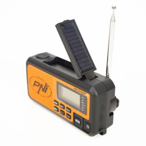 PNI DYN300 Tragbares Radio mit Dynam, Solaraufladung, Taschenlampe, Powerbank 4000 mAh, SOS, IPX3, Orange, Verdunkelungskit 143428502 - Radios