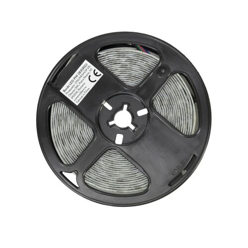 Banda LED PNI 2835RGB RGB, IP65, silicon, lungime 5 metri, cu telecomanda, alimentator 230 V, dimabil, jocuri de lumini, 270 LED-uri tip 2835, 12W 143429176
