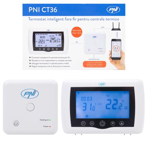 Termostat inteligent PNI CT36 fara fir, cu WiFi, control prin Internet, pentru centrale termice, APP TuyaSmart 143429498
