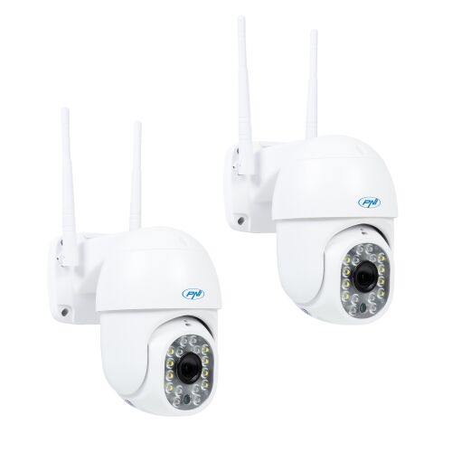 Kit 2bucati Camera supraveghere video wireless PNI IP440 WiFi PTZ, 4MP, zoom digital, slot micro SD, stand-alone, alarma detectie miscare, urmarire miscare 143429670