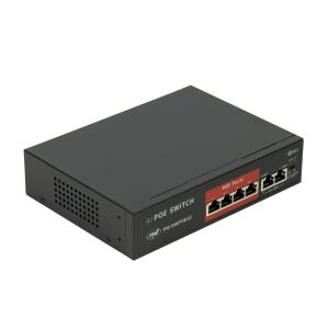 Switch POE PNI SWPOE42, 4 POE 100 Mbps port és 2 UP Link 100 Mbps port, 65 W, AI kiterjesztés funkció 250 m-ig, 4 kV villámvédelem 143429604 - PNI