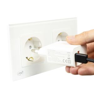 Priza dubla incastrabila PNI WP202W, cu rama din sticla, 16A, 2X3000W, 230V, alb 143430069 - Lămpi și iluminat