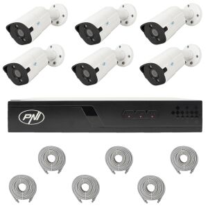 NVR POE PNI House IP716J videó megfigyelő csomag, 6db PNI IP818J 8MP kamera és 6db UTP CAT6 kábel, 20 méter. 143430023 - PNI